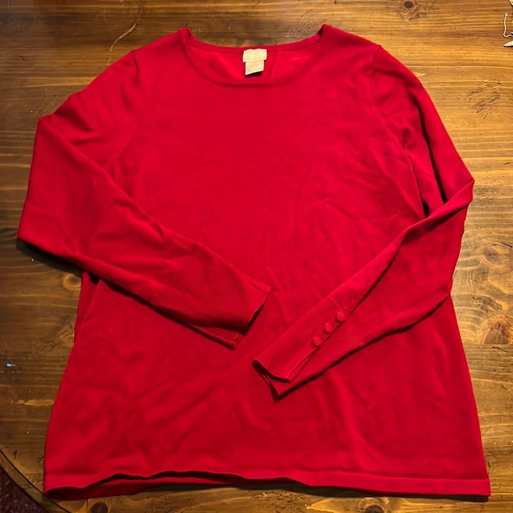 Chico’s holiday red shirt with buttons on the sleeves
